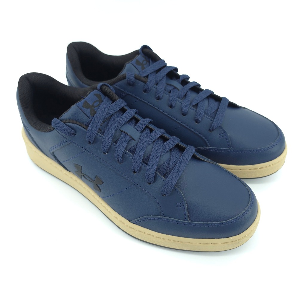 Under Armour Mens UA Official Leather Navy Blue Khaki Size 9.5 Sneakers 3028486